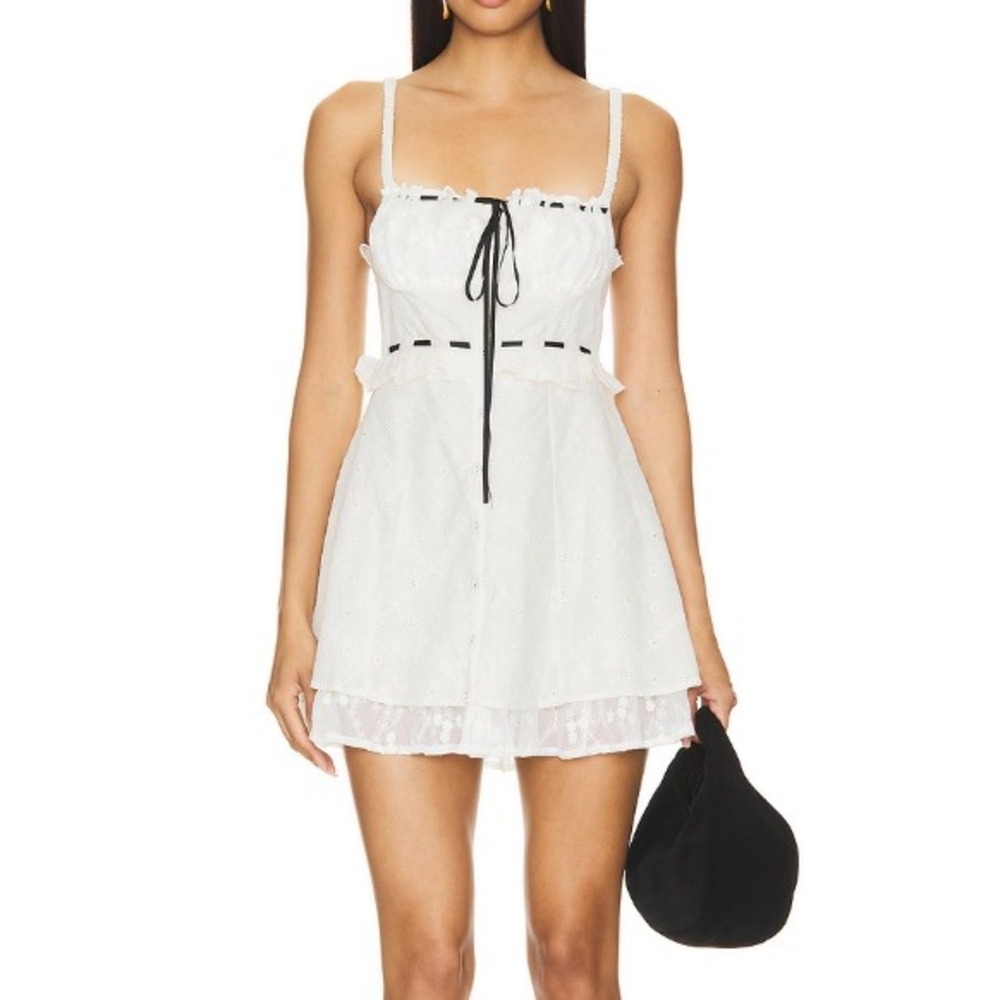 For Love & Lemons Sora Floral Eyelet‎ Lace Ruffle Mini Dress Sleeveless White XL